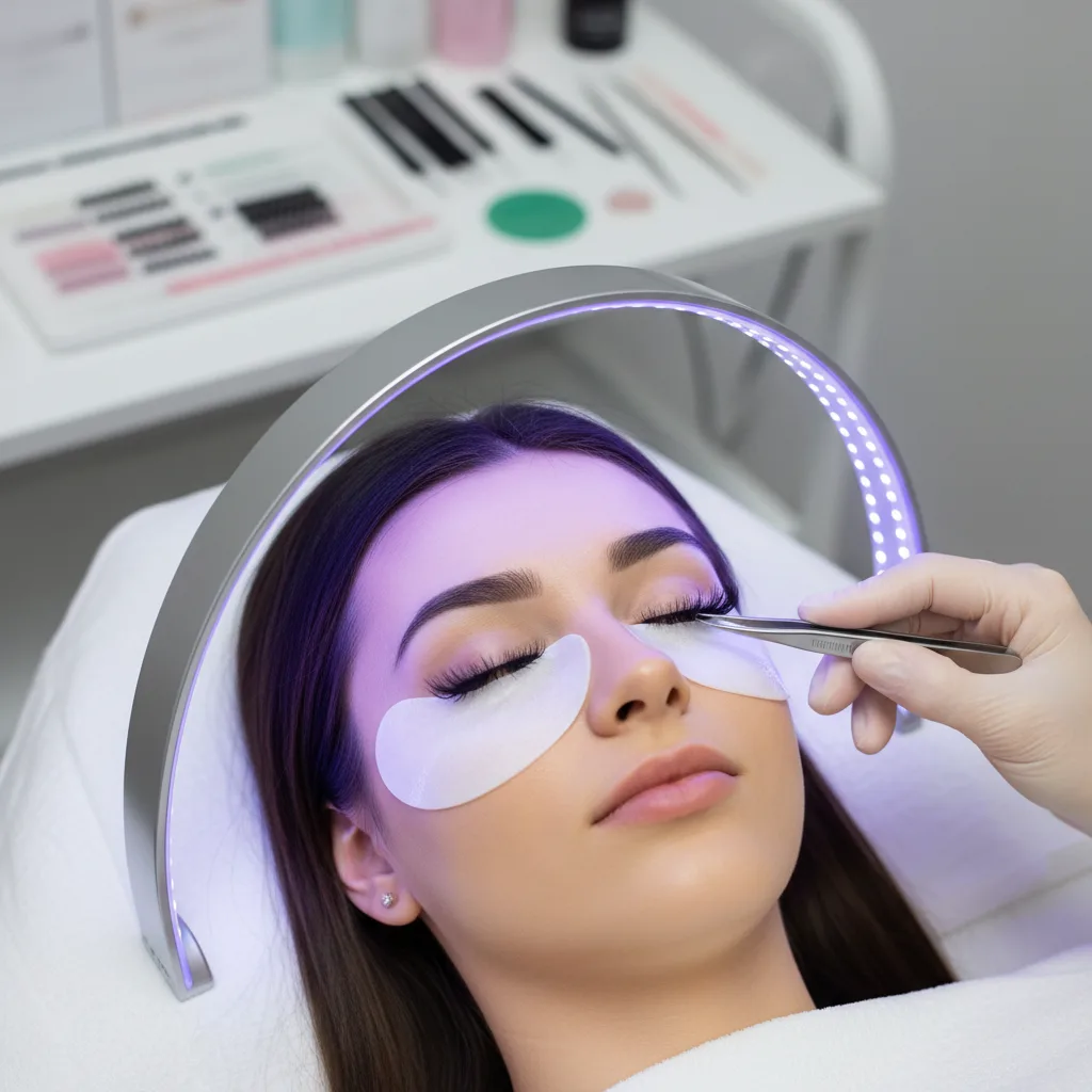 Pose d'extensions de cils avec lampe LED/UV chez LabCils à Aix-en-Provence
